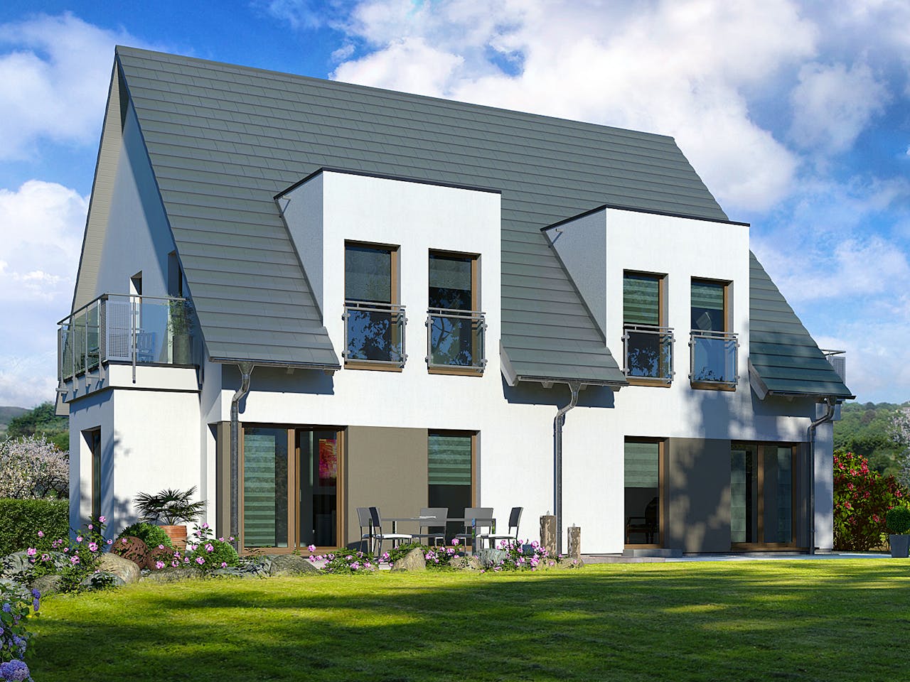 Fertighaus Double 1 von allkauf haus, Satteldach-Klassiker Außenansicht 1