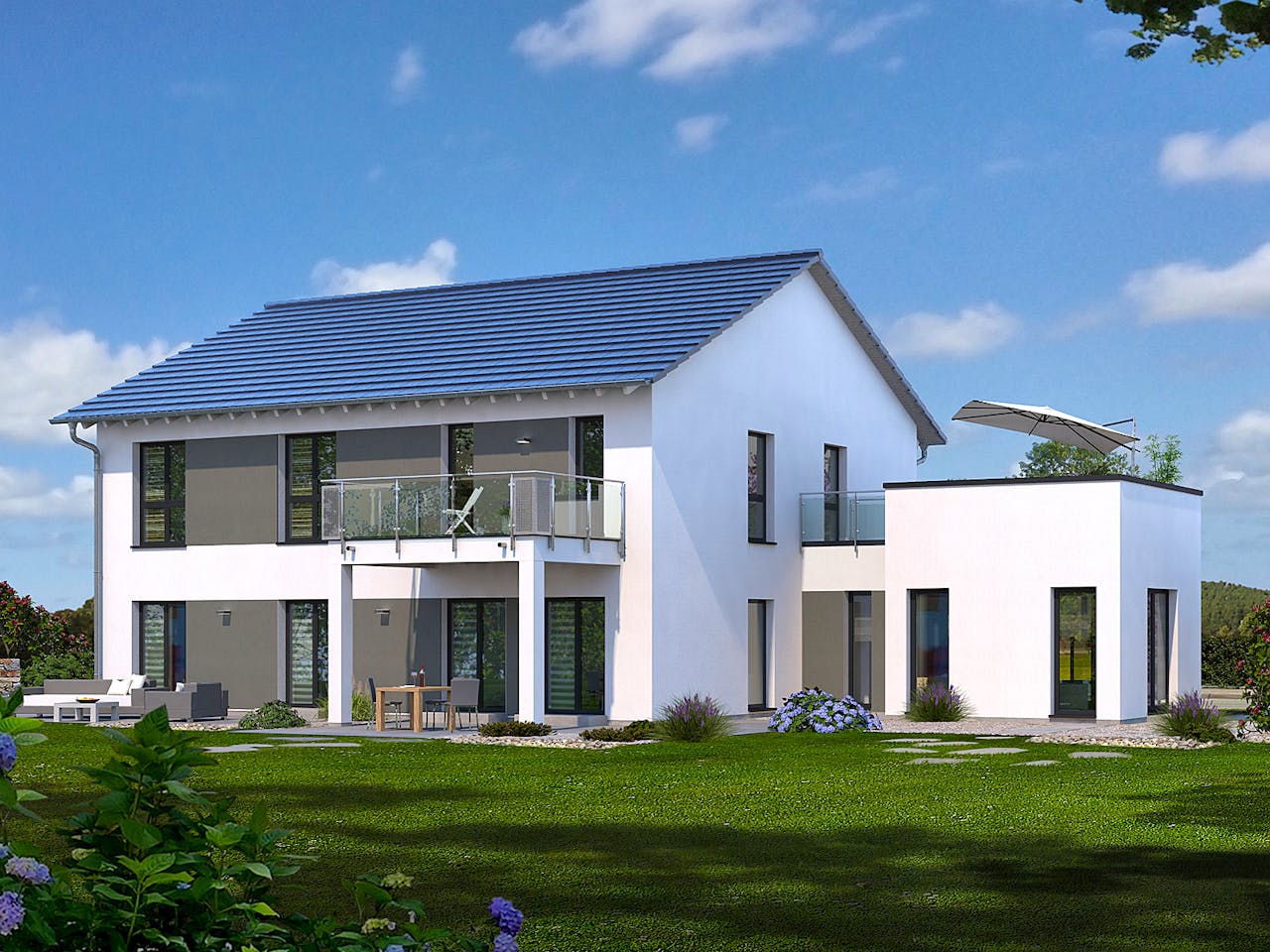 Fertighaus Generation 5 V2 von allkauf haus, Satteldach-Klassiker Außenansicht 1