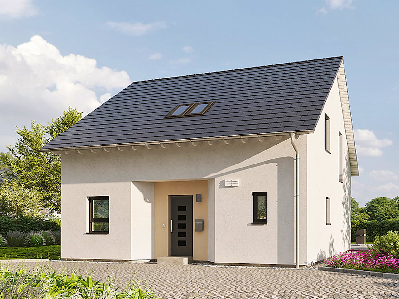 Fertighaus Home 9 von allkauf haus, Satteldach-Klassiker Außenansicht 1