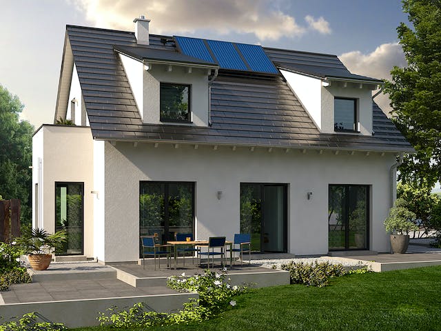 Fertighaus Life 9 V1 von allkauf haus, Satteldach-Klassiker Außenansicht 1