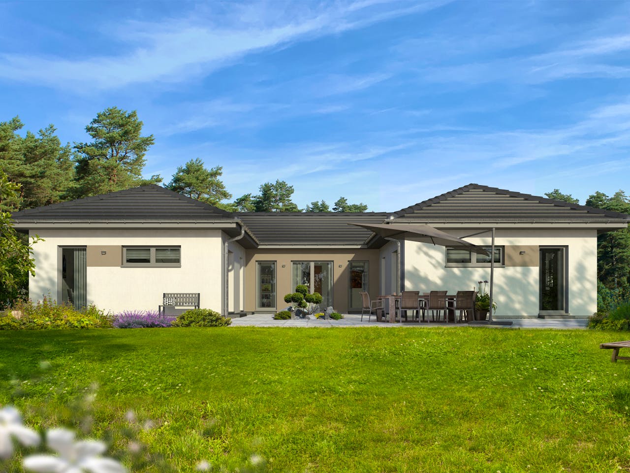 Fertighaus Lifetime 8 von allkauf haus, Bungalow Außenansicht 1