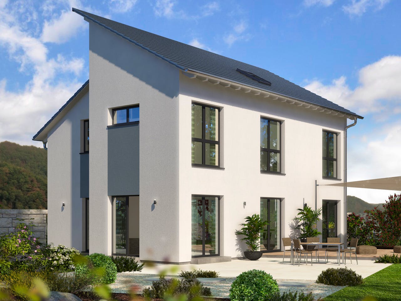 Fertighaus Trendline S4 von allkauf haus, Pultdachhaus Außenansicht 1