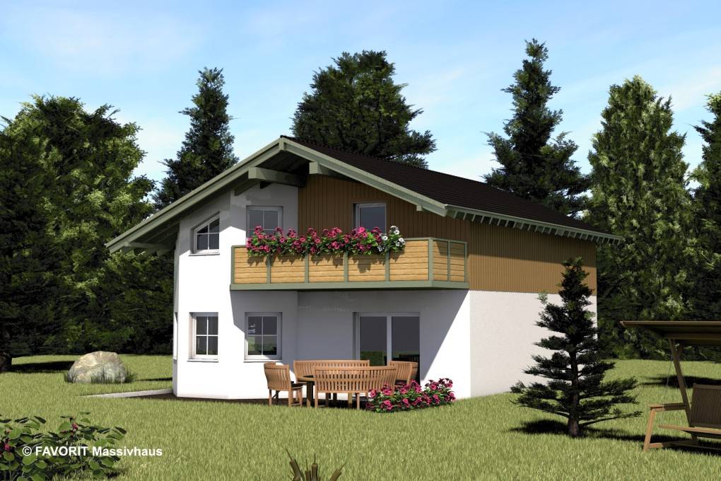 Massivhaus Alpenland 132 von Favorit Massivhaus Schlüsselfertig ab 338030€, Satteldach-Klassiker Außenansicht 1