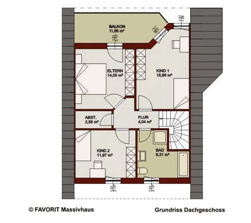 Massivhaus Alpenland 132 von Favorit Massivhaus Schlüsselfertig ab 310770€, Satteldach-Klassiker Grundriss 2