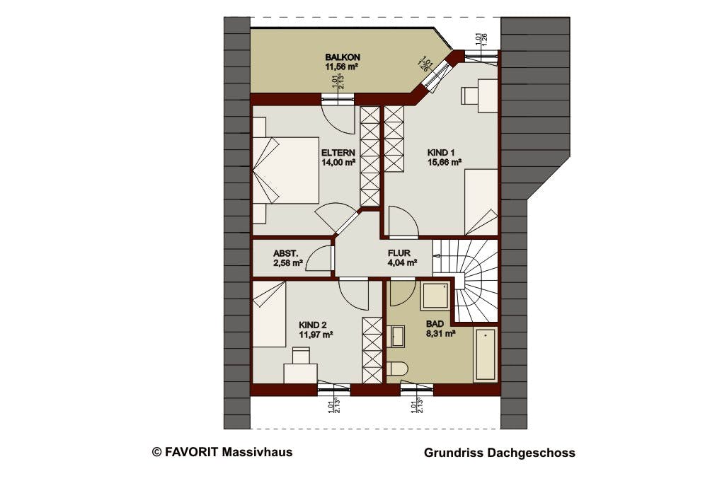 Massivhaus Alpenland 132 von Favorit Massivhaus Schlüsselfertig ab 338030€, Satteldach-Klassiker Grundriss 2