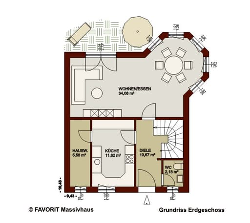 Massivhaus Alpenland 132 von Favorit Massivhaus Schlüsselfertig ab 323200€, Satteldach-Klassiker Grundriss 1
