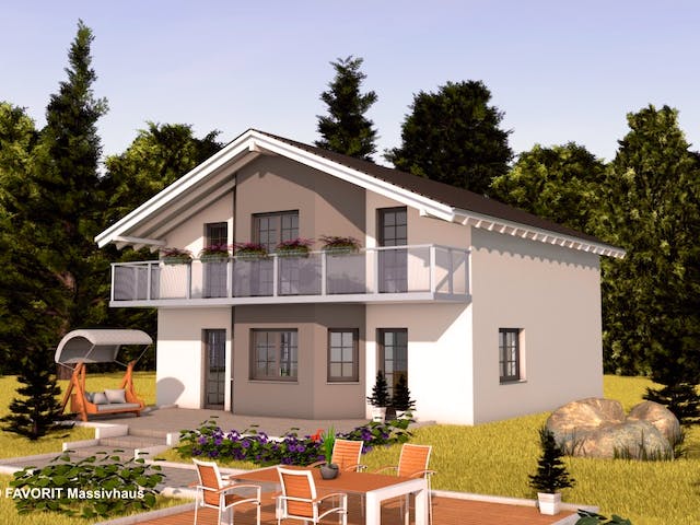 Massivhaus Alpenland 147 von FAVORIT Massivhaus Schlüsselfertig ab 342960€, Satteldach-Klassiker Außenansicht 1