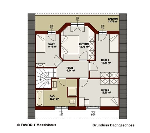 Massivhaus Alpenland 147 von Favorit Massivhaus Schlüsselfertig ab 326490€, Satteldach-Klassiker Grundriss 2