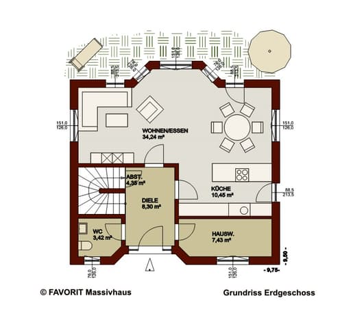 Massivhaus Alpenland 147 von Favorit Massivhaus Schlüsselfertig ab 326490€, Satteldach-Klassiker Grundriss 1