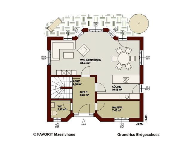 Massivhaus Alpenland 147 (inactive) von FAVORIT Massivhaus Schlüsselfertig ab 356680€, Satteldach-Klassiker Grundriss 1