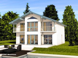 Massivhaus Alpenland 160 von FAVORIT Massivhaus Schlüsselfertig ab 384500€, Satteldach-Klassiker Außenansicht 1