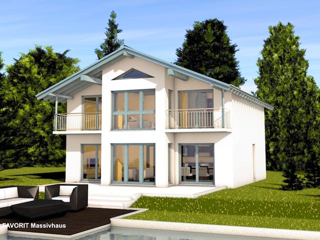 Massivhaus Alpenland 160 von Favorit Massivhaus Schlüsselfertig ab 399880€, Satteldach-Klassiker Außenansicht 1