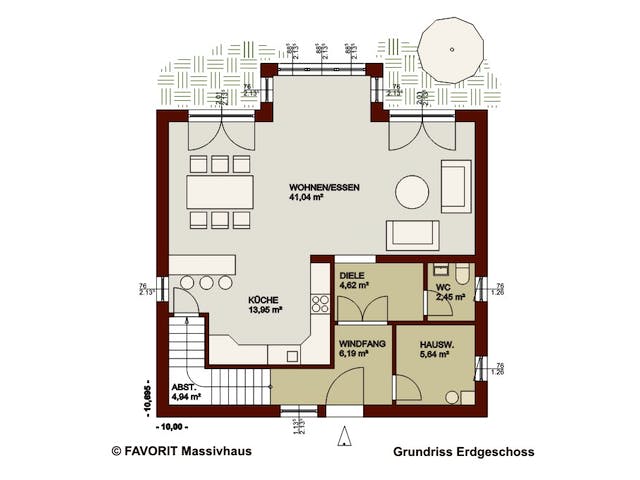 Massivhaus Alpenland 160 (inactive) von FAVORIT Massivhaus Schlüsselfertig ab 399880€, Satteldach-Klassiker Grundriss 1