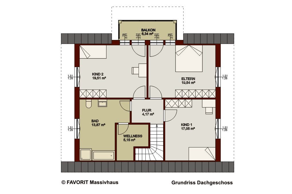 Massivhaus Alpenland 174 von Favorit Massivhaus Schlüsselfertig ab 409560€, Satteldach-Klassiker Grundriss 2