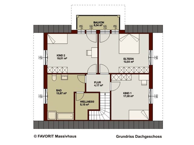 Massivhaus Alpenland 174 (inactive) von FAVORIT Massivhaus Schlüsselfertig ab 409560€, Satteldach-Klassiker Grundriss 2