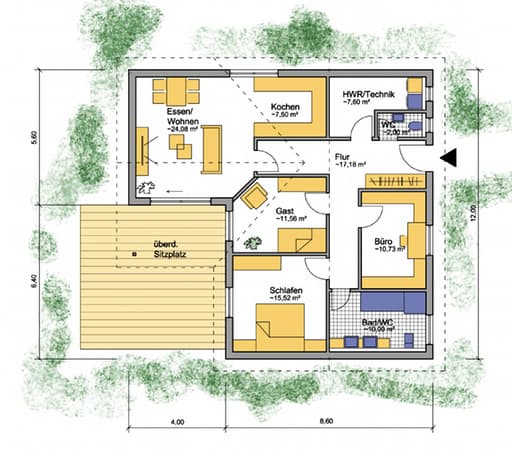 Fertighaus Altusried (inactive) von Iller-Haus Schlüsselfertig ab 183800€, Bungalow Grundriss 1