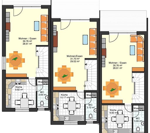 Grundriss für ein Reihenmittelhaus mit Tiefgarage