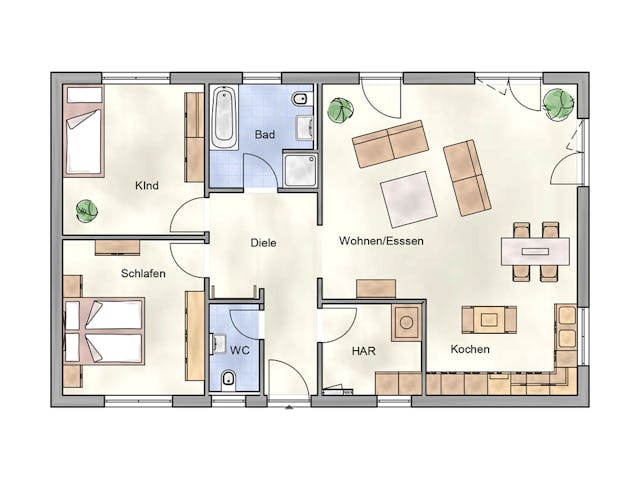 Massivhaus Bungalow 100 von AMB Massivhaus, Bungalow Grundriss 1