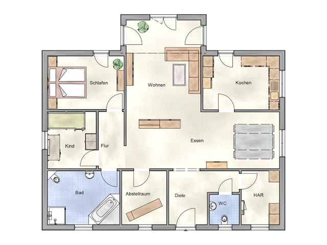 Massivhaus Bungalow 120 von AMB Massivhaus, Bungalow Grundriss 1