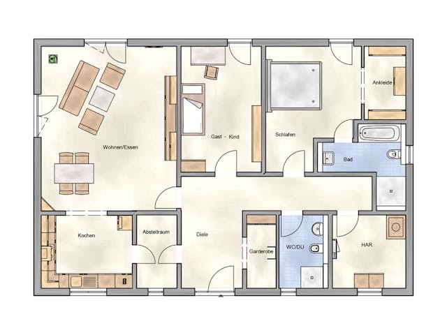 Massivhaus Bungalow 135 von AMB Massivhaus, Bungalow Grundriss 1