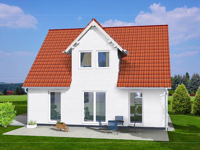 Massivhaus Classic 125 von AMB Massivhaus, Satteldach-Klassiker Außenansicht 1