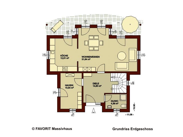 Massivhaus Ambiente 135 von FAVORIT Massivhaus Schlüsselfertig ab 370470€, Stadtvilla Grundriss 1