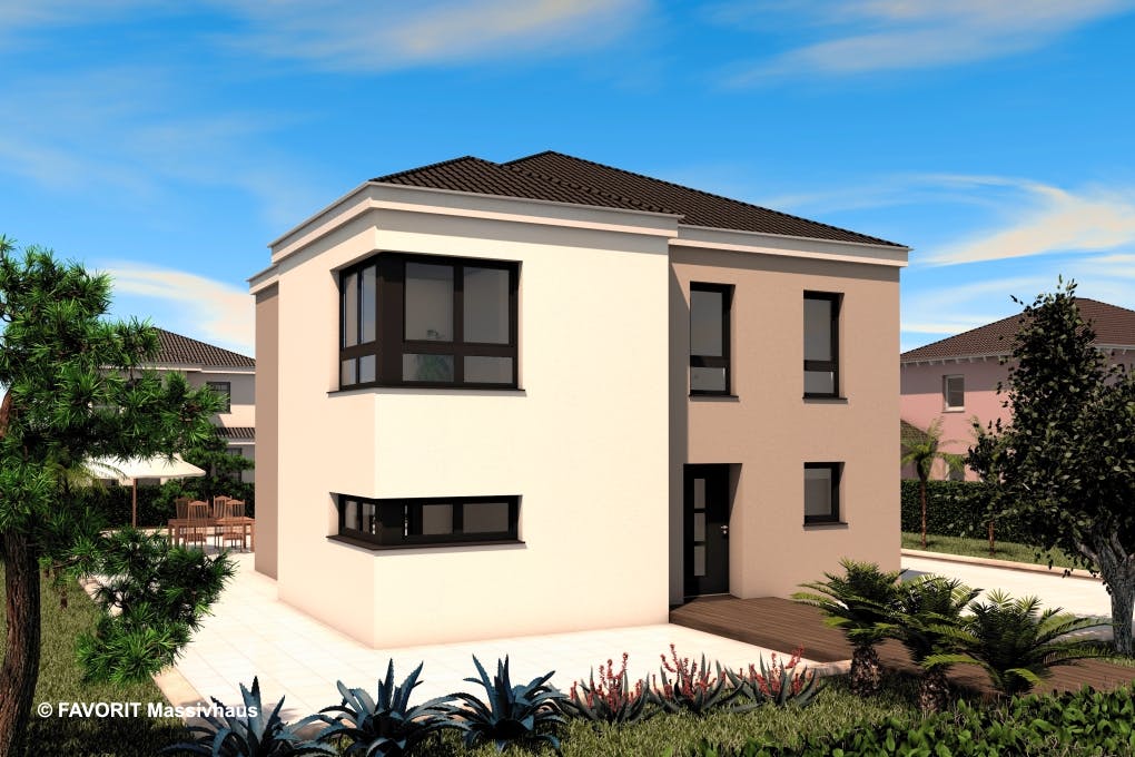 Massivhaus Ambiente 141 von Favorit Massivhaus Schlüsselfertig ab 371640€, Stadtvilla Außenansicht 2