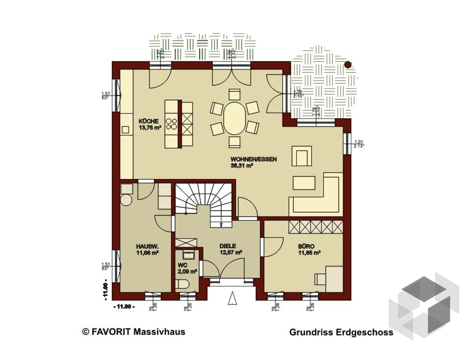 Ambiente 145 von Favorit Massivhaus Grundriss