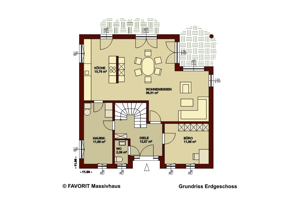 Massivhaus Ambiente 145 von Favorit Massivhaus Schlüsselfertig ab 400030€, Stadtvilla Grundriss 1