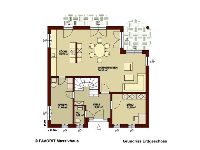 Massivhaus Ambiente 145 von Favorit Massivhaus Schlüsselfertig ab 400030€, Stadtvilla Grundriss 1
