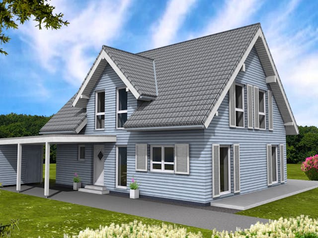 Fertighaus Ambiente 149 von Suckfüll Energiesparhaus Schlüsselfertig ab 400613€, Satteldach-Klassiker Außenansicht 1