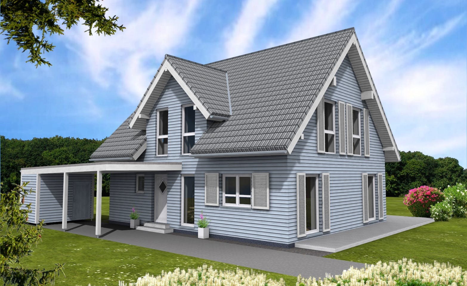Fertighaus Ambiente 149 von Suckfüll Energiesparhaus Schlüsselfertig ab 343596€, Satteldach-Klassiker Außenansicht 1