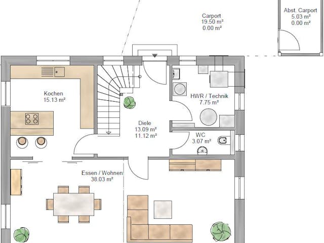 Fertighaus Ambiente 149 von Suckfüll Energiesparhaus Schlüsselfertig ab 400613€, Satteldach-Klassiker Grundriss 1