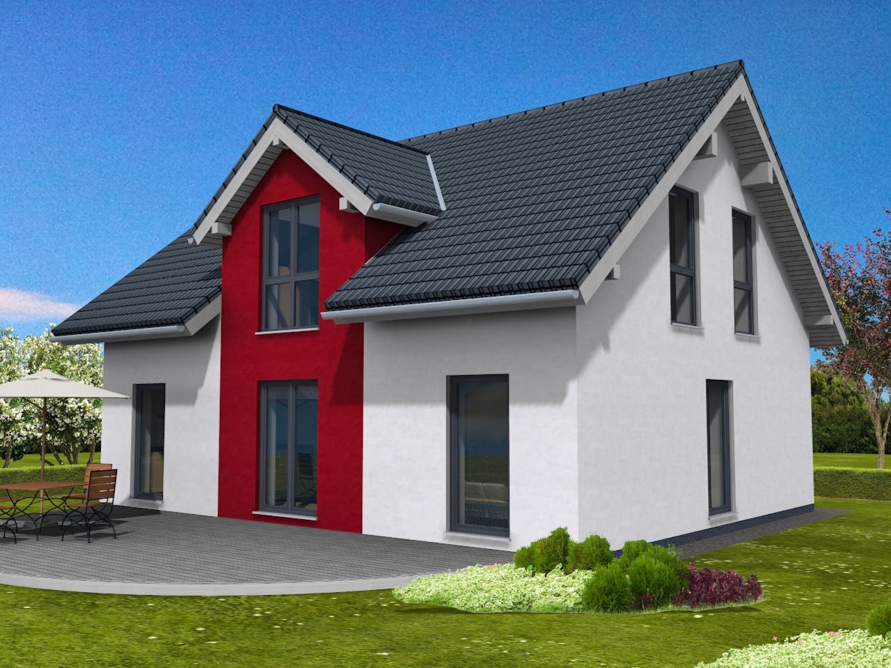 Fertighaus Ambiente 151 von Suckfüll Energiesparhaus Schlüsselfertig ab 403538€, Satteldach-Klassiker Außenansicht 1