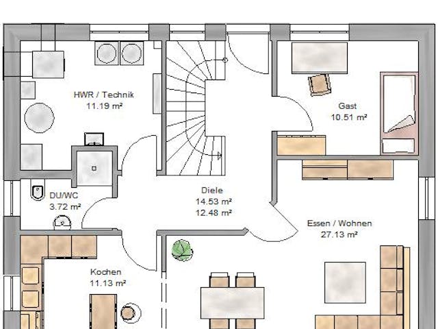 Fertighaus Ambiente 151 von Suckfüll Energiesparhaus Schlüsselfertig ab 403538€, Satteldach-Klassiker Grundriss 1