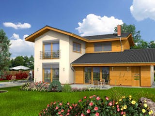 Massivhaus Amfora von CMF Creativ Massiv Flexibel HAUSBAU Schlüsselfertig ab 207800€, Satteldach-Klassiker Außenansicht 2