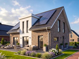 Massivhaus Friesengiebel 136 von AMR-Wohnbau Schlüsselfertig ab 317000€, Satteldach-Klassiker Außenansicht 1