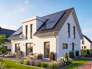 Massivhaus Friesengiebel 136 von AMR-Wohnbau Schlüsselfertig ab 317000€, Satteldach-Klassiker Außenansicht 2