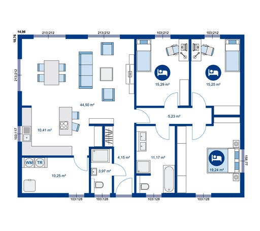 Fertighaus Bungalow L von Apollo HAUS Ausbauhaus ab 134900€, Bungalow Grundriss 1