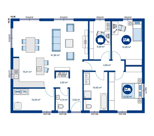 Fertighaus Bungalow M von Apollo HAUS Ausbauhaus ab 128900€, Bungalow Grundriss 1