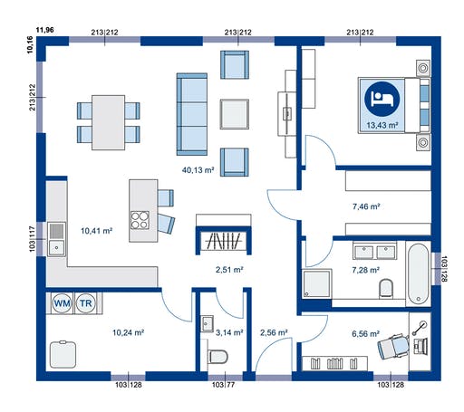Fertighaus Bungalow S von Apollo HAUS Ausbauhaus ab 115900€, Bungalow Grundriss 1