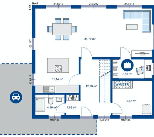 Fertighaus Lifestyle Serie 2 L von Apollo HAUS Ausbauhaus ab 169900€, Stadtvilla Grundriss 1