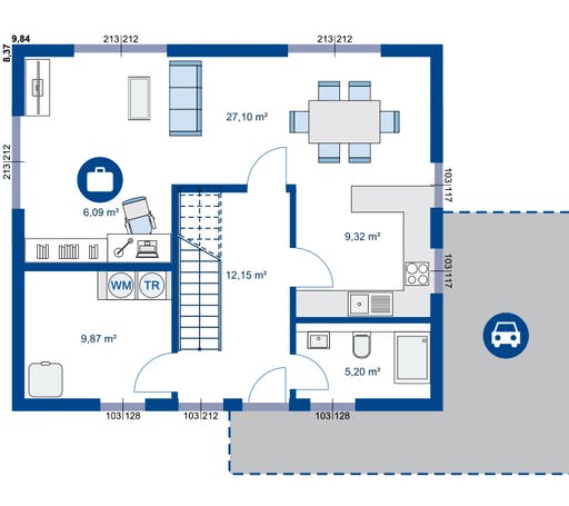Fertighaus Lifestyle Serie 2 M von Apollo HAUS Ausbauhaus ab 149900€, Stadtvilla Grundriss 1
