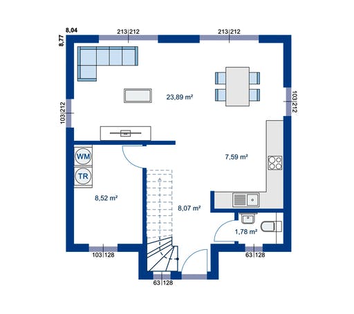 Fertighaus Novum Serie 2 S von Apollo HAUS Ausbauhaus ab 144900€, Satteldach-Klassiker Grundriss 1