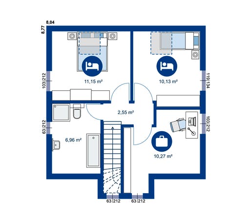 Fertighaus Novum Serie 2 S von Apollo HAUS Ausbauhaus ab 144900€, Satteldach-Klassiker Grundriss 2