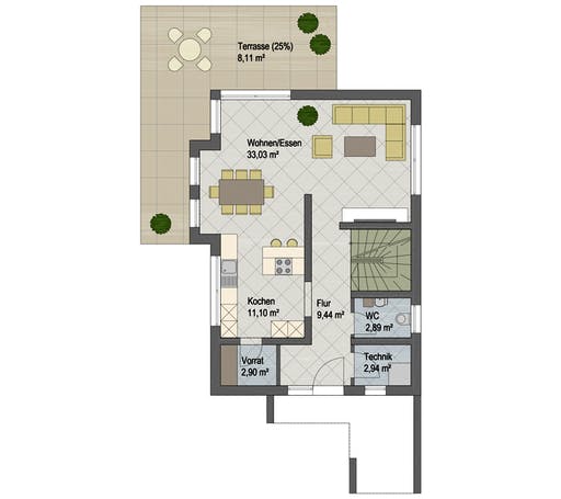 Massivhaus Cleveland von ARGISOL-Bausysteme Bausatzhaus ab 41370€, Satteldach-Klassiker Grundriss 1