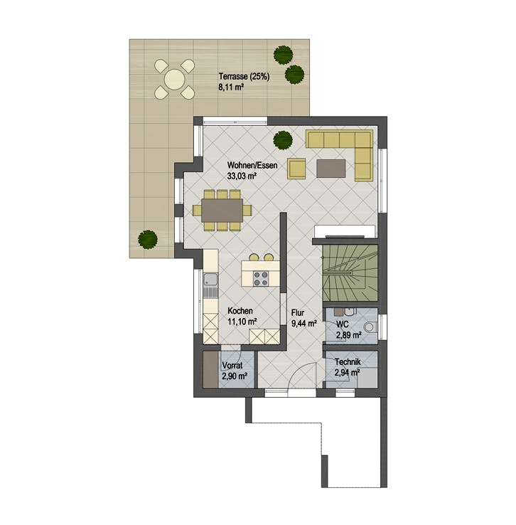 Massivhaus Cleveland von ARGISOL-Bausysteme Bausatzhaus ab 41370€, Satteldach-Klassiker Grundriss 1
