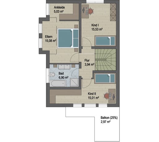 Massivhaus Cleveland von ARGISOL-Bausysteme Bausatzhaus ab 41370€, Satteldach-Klassiker Grundriss 2