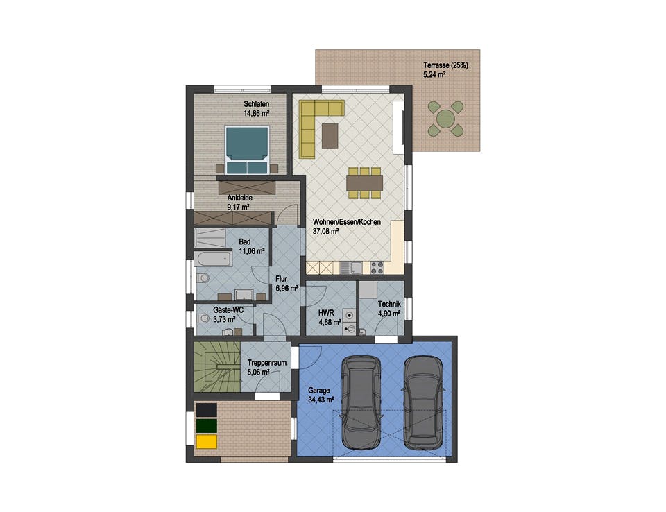Massivhaus Franklin von ARGISOL-Bausysteme Bausatzhaus ab 91470€, Cubushaus Grundriss 1