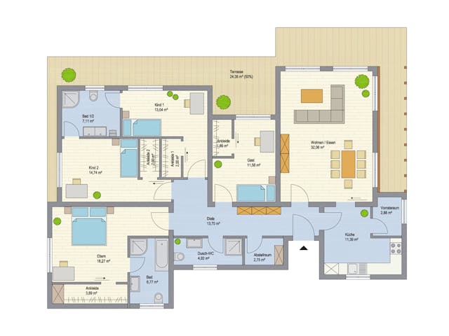 Massivhaus Montreal II von ARGISOL-Bausysteme Bausatzhaus ab 51200€, Bungalow Grundriss 1